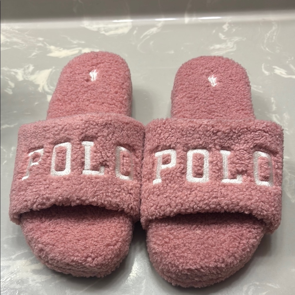 Polo by Ralph Lauren Pink Fuzzy Slides